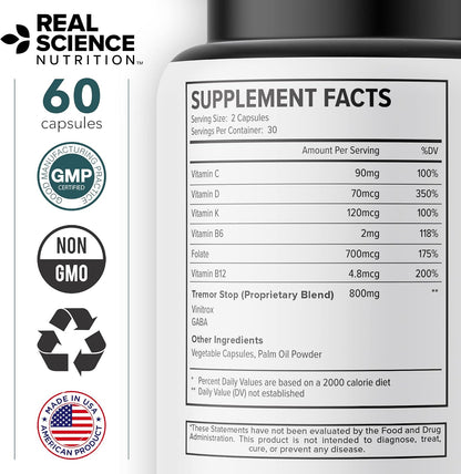 Real Science Tardivex All Natural Nerve Support Supplement for Neurological Balance - Includes Vinitrox, GABA & Essential Vitamins for Controlled Movement & Coordination - Made in USA, 60 Caps