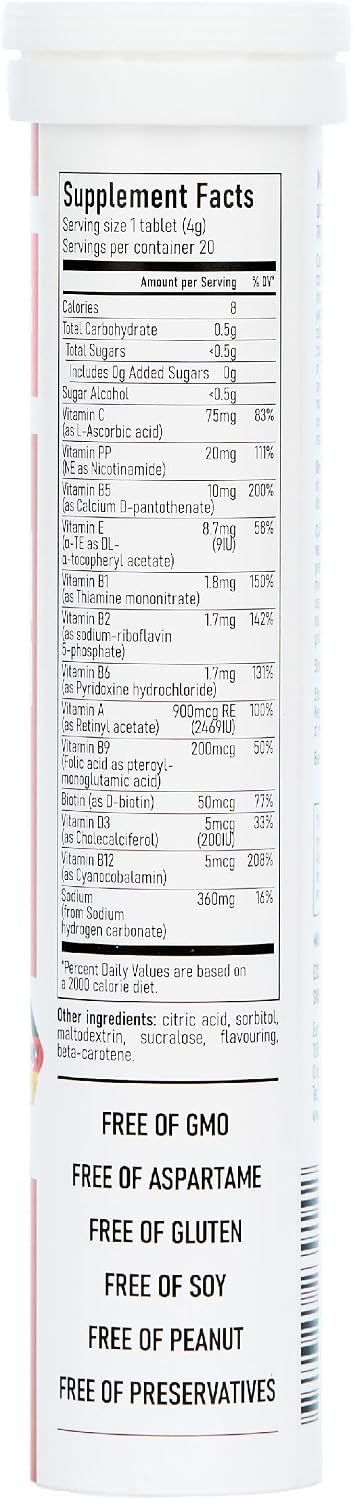 Effervescent Multivitamins + Biotin for Wellbeing and Vitality Dietary Supplement with Vitamins C, E, B1, B2 B6, B12, A, and – Image 4
