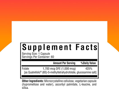 Seeking Health L-Methylfolate 1mg – Supports Healthy MTHFR, Mood, and Methylation – 60 Capsules