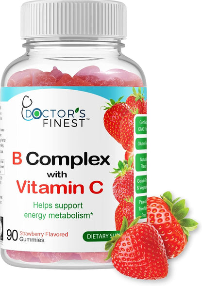 Vitamin B Complex Gummies – Vegan, GMO-Free, Gluten free, Strawberry Flavour – 90 Gummies