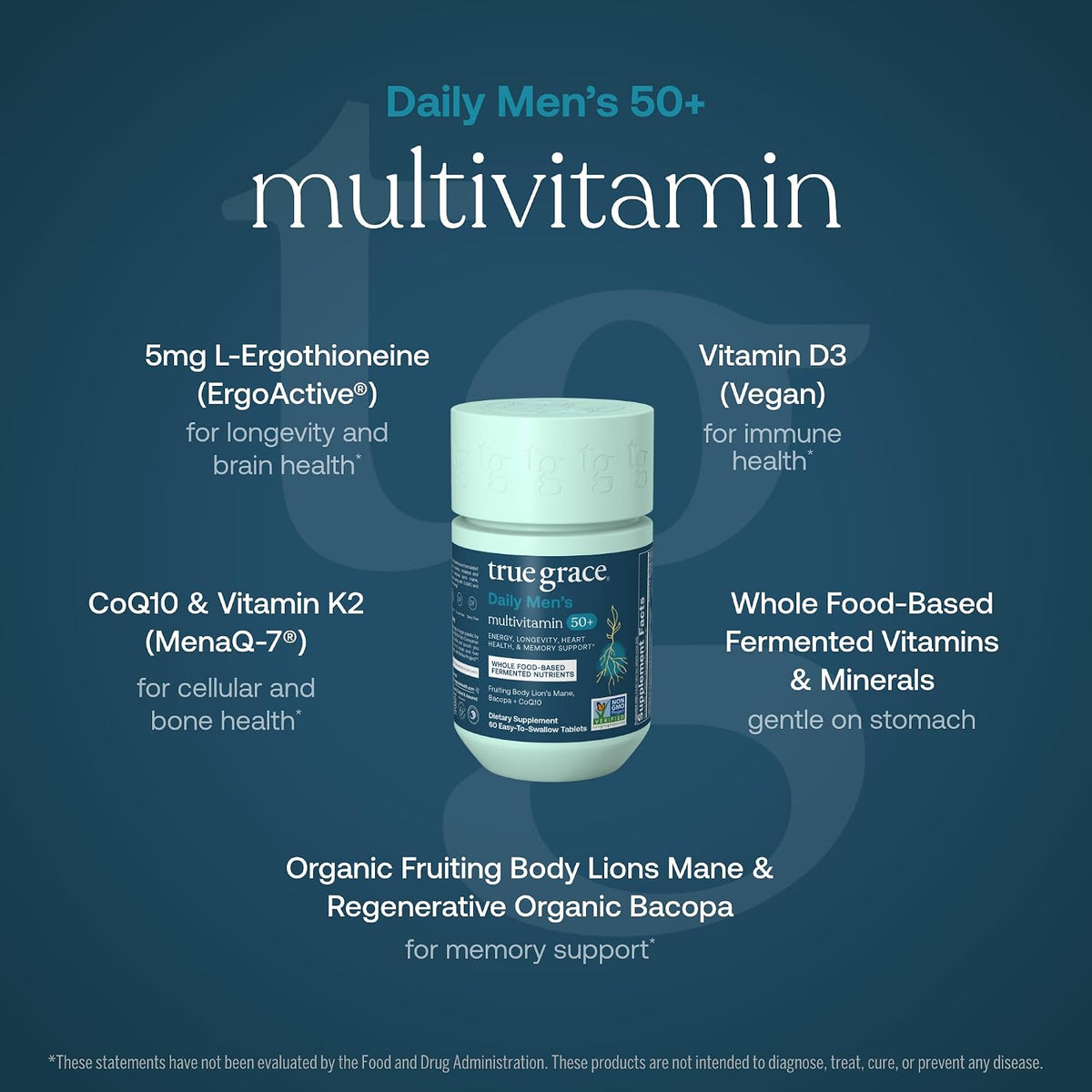 True Grace Daily Men's Multivitamin 50+ - 60 – Vegan Vitamin D3 (Cholecalciferol) – Derived from lichen, it – Image 3