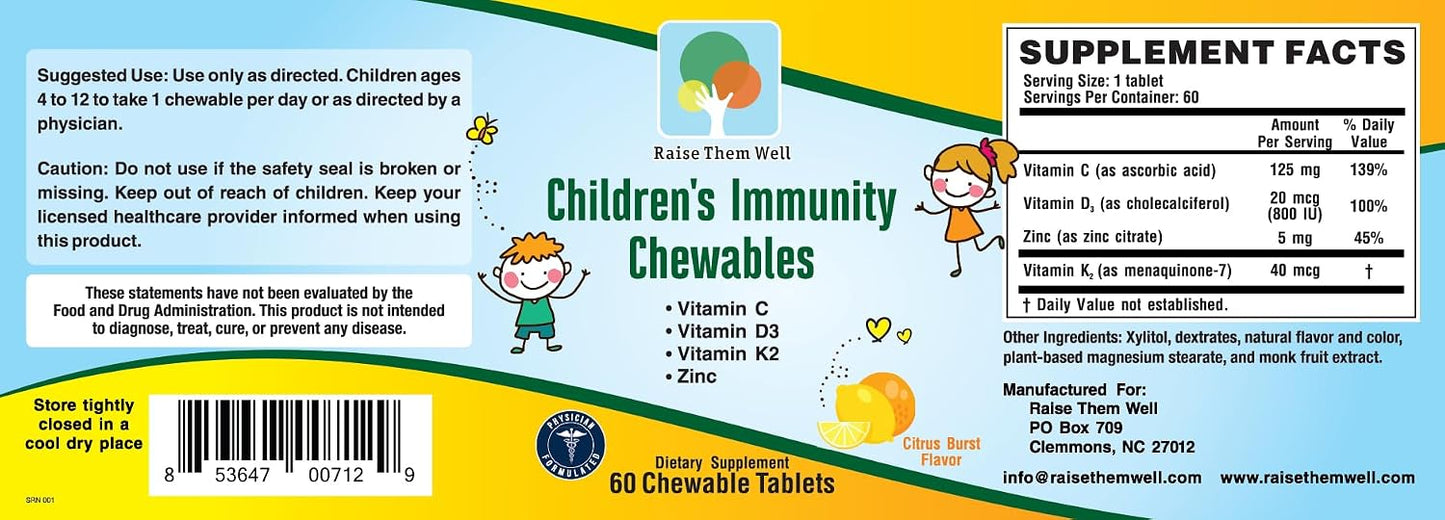 Raise Them Well Kids Vitamin C & Immune Support – Citrus Chewables with Zinc & Elderberry, Doctor Formulated, 60 Tablets - görsel 5