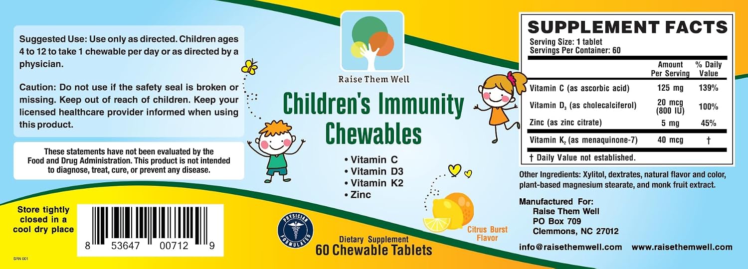Raise Them Well Kids Vitamin C & Immune Support – Citrus Chewables with Zinc & Elderberry, Doctor Formulated, 60 Tablets - görsel 5