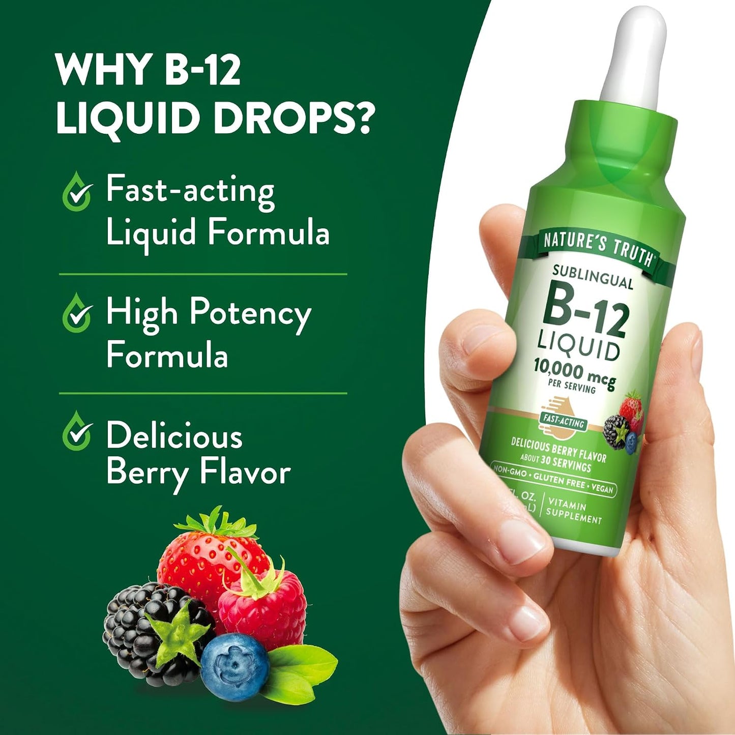 Nature's Truth B12 Sublingual Liquid Drops | 10,000 mcg | 60 mL | Vegan, Non-GM & Gluten free - görsel 3