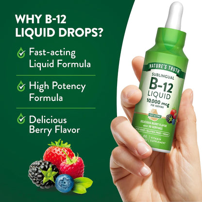 Nature's Truth B12 Sublingual Liquid Drops | 10,000 mcg | 60 mL | Vegan, Non-GM & Gluten free