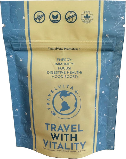 Natural Travel Pills – Travel Supplement for Jet Lag Relief, Immunity & Energy (60-Day Supply)