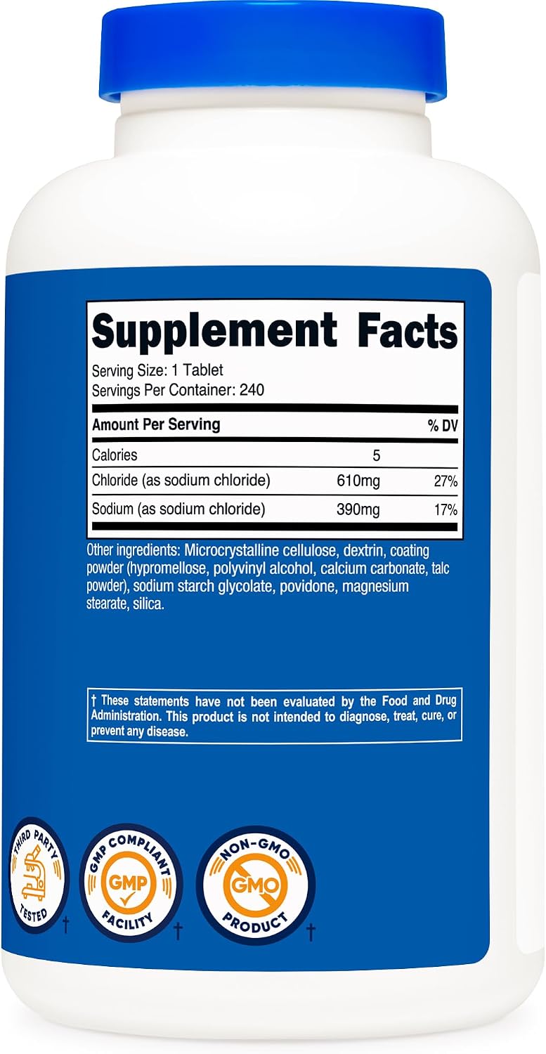 Nutricost Sodium Chloride 1000mg, 240 Tablets - Salt Tablets, Non-GM, Gluten free - görsel 5