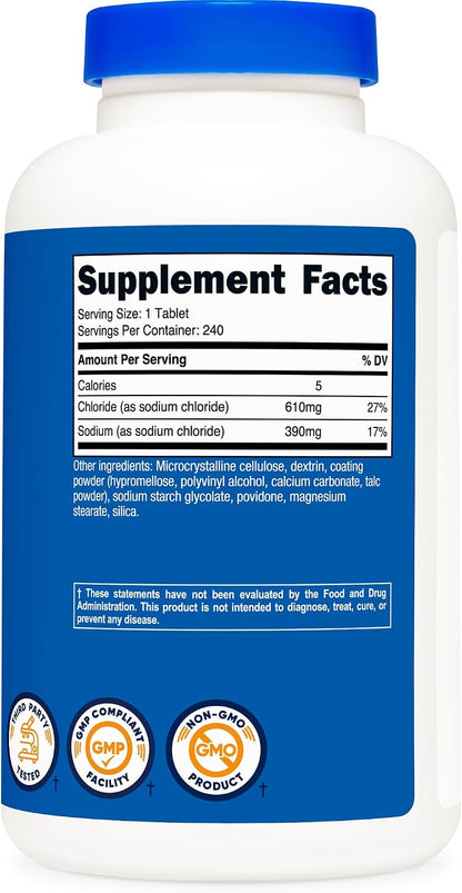 Nutricost Sodium Chloride 1000mg, 240 Tablets - Salt Tablets, Non-GM, Gluten free