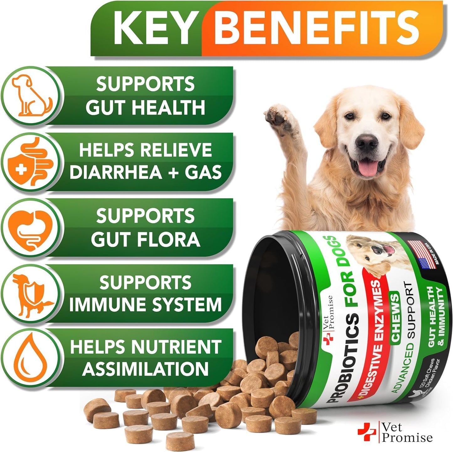 (2 Pack) Probiotics for Dogs - Dog Probiotics and Digestive Enzymes for Gut Health, Itchy Skin, Allergies, Immunity, Yeast Balance - Prebiotics - Reduce Diarrhoea, Wind - 240 Probiotic Chews for Dogs - görsel 2