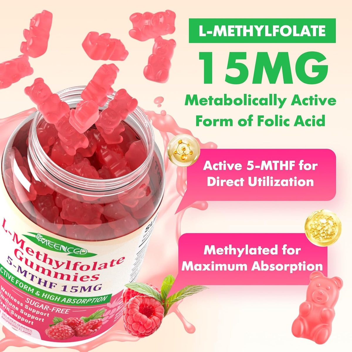 MEENCCD 2 Pack L-Methylfolate Gummies - – Red Blood Cell Formation: Folate supports normal red blood cell – Image 4