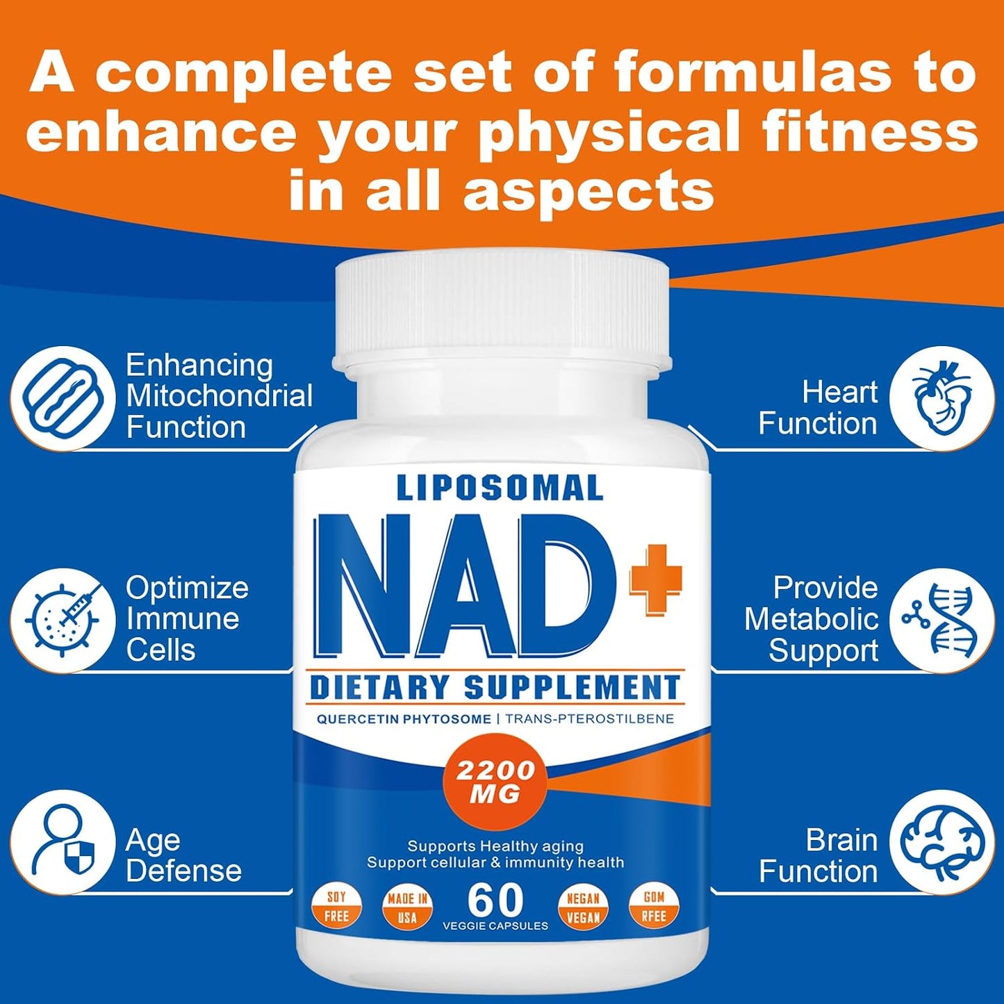 2200mg Liposomal NAD+ Supplement, 60 Capsules | NAD Supplement for Men and Women's, Enhances Cell Energy & Ageing Defence - görsel 3