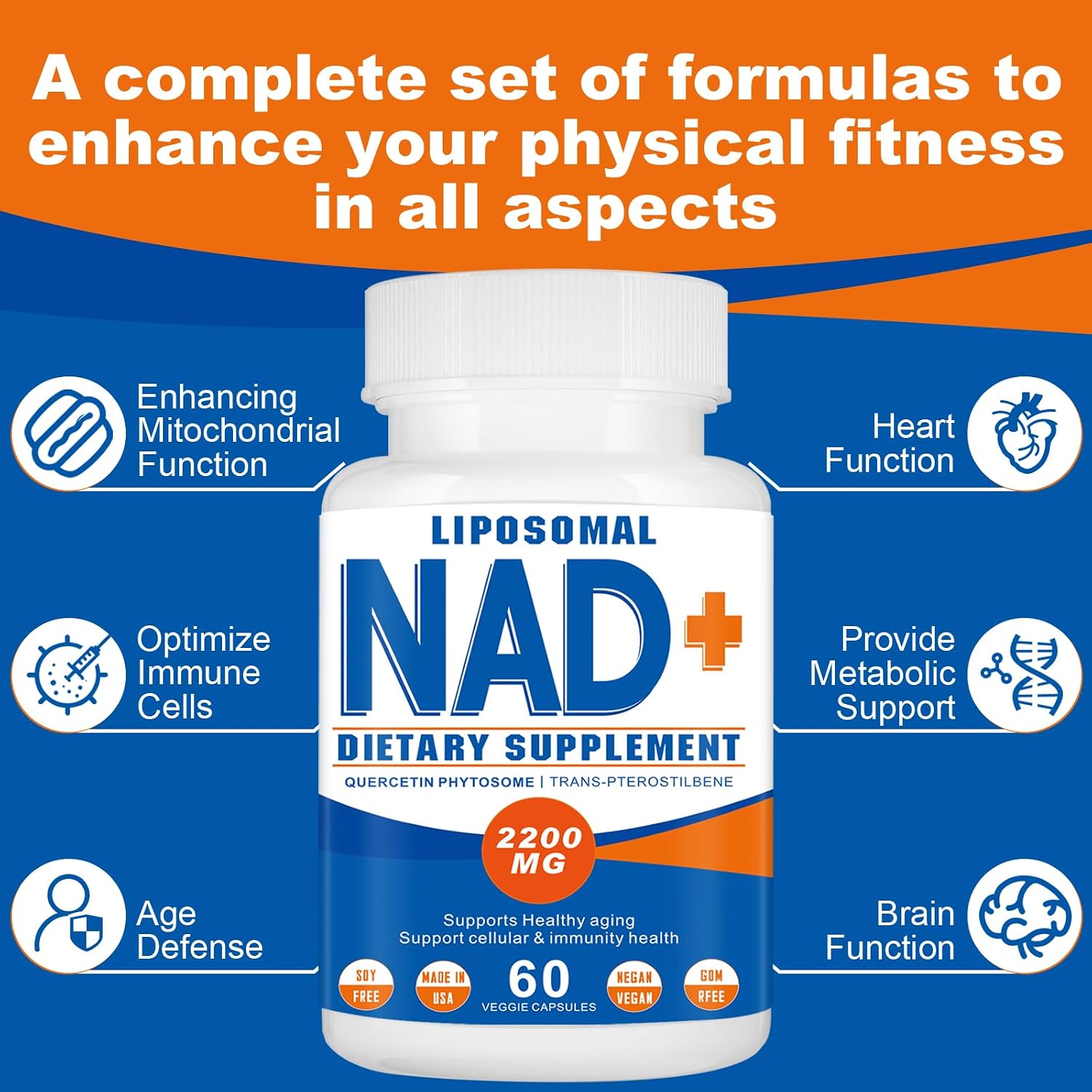 2200mg Liposomal NAD+ Supplement, 60 Capsules | NAD Supplement for Men and Women's, Enhances Cell Energy & Ageing Defence - görsel 3
