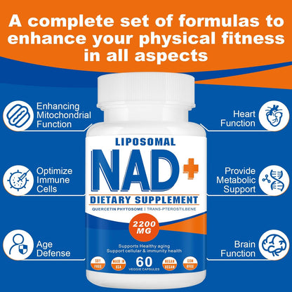 2200mg Liposomal NAD+ Supplement, 60 Capsules | NAD Supplement for Men and Women's, Enhances Cell Energy & Ageing Defence