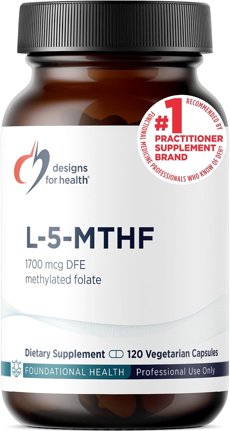Designs for Health L 5-MTHF - Quatrefolic L Methylfolate Supplement 1mg (1700mcg DFE) - Methylated Folate Supplement for Women & Men - Supports Methylation - Non-GMO, Gluten Free (120 Capsules) - görsel 1