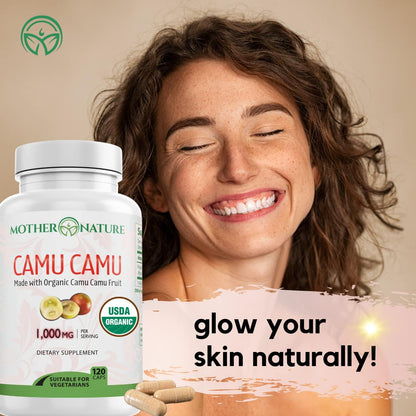 MNO Organic Camu Camu Vitamin C 1000mg, Wholefood Immune Support, 120ct