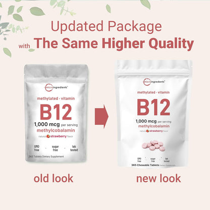 Micro Ingredients Vitamin B12 1,000 mcg Methylcobalamin – 365 Chewable Tablets, Fast Dissolve, Strawberry Flavour – Image 3