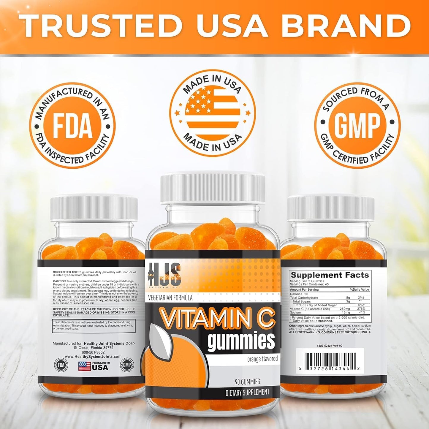 HJS Supplements Vitamin C Gummies - Orange Flavoured, 1000mg, 90 Count - görsel 3