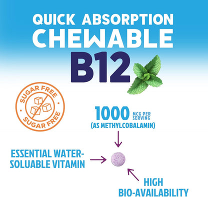Nature's Peak Vitamin B12 Complex (Methylcobalamin) 1000 mcg - Chewable Tablets, Berry Flavour - 60 Count