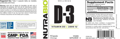 NutraBio Vitamin D (2000 IU), Immune Support - 90 Vegetable Capsules