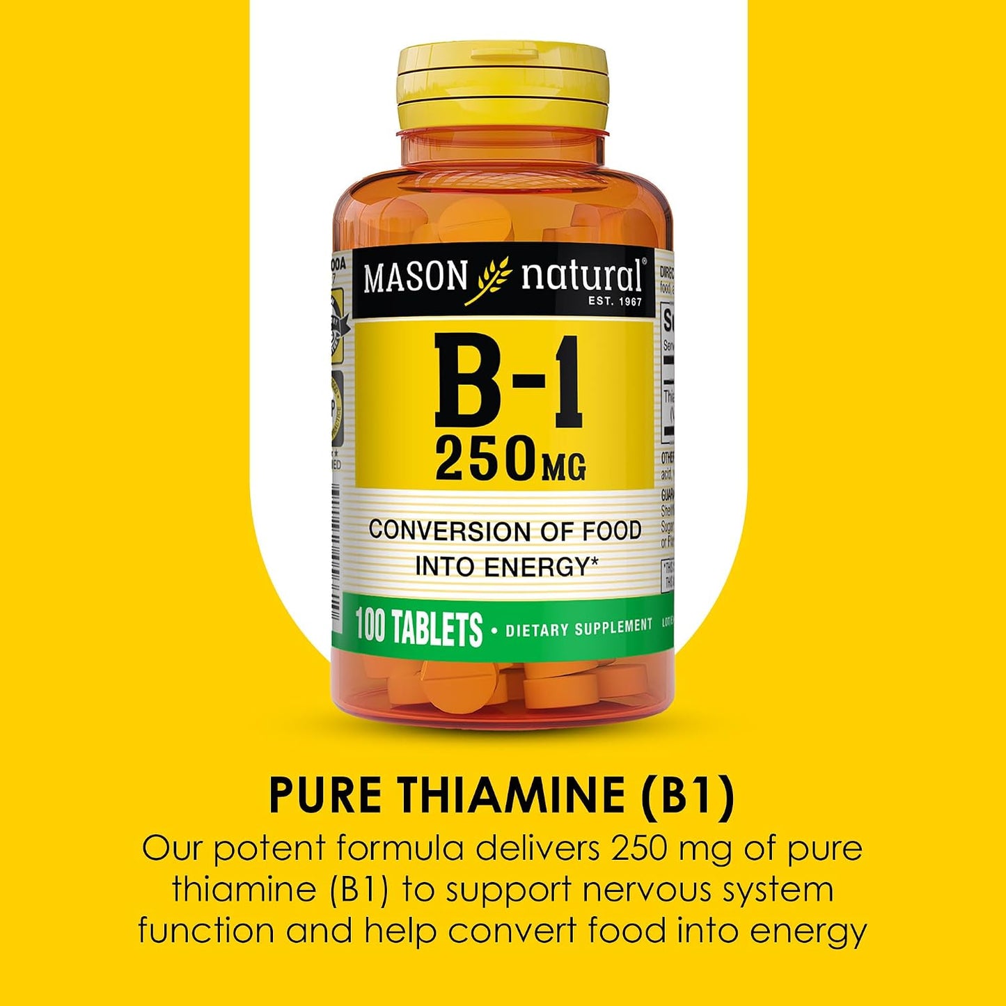 MASON NATURAL Vitamin B1 (Thiamine) 250 mg, 100 Tablets - görsel 4