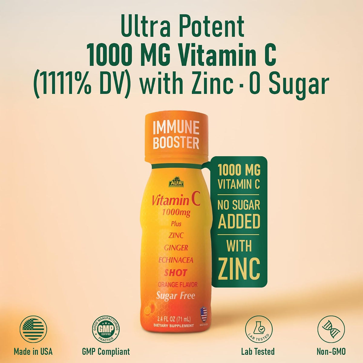 ALFA VITAMINS Vitamin C Shot 1000mg with Zinc, Ginger & Echinacea – Orange Flavour, 71 ml (40 Pack) – Image 3