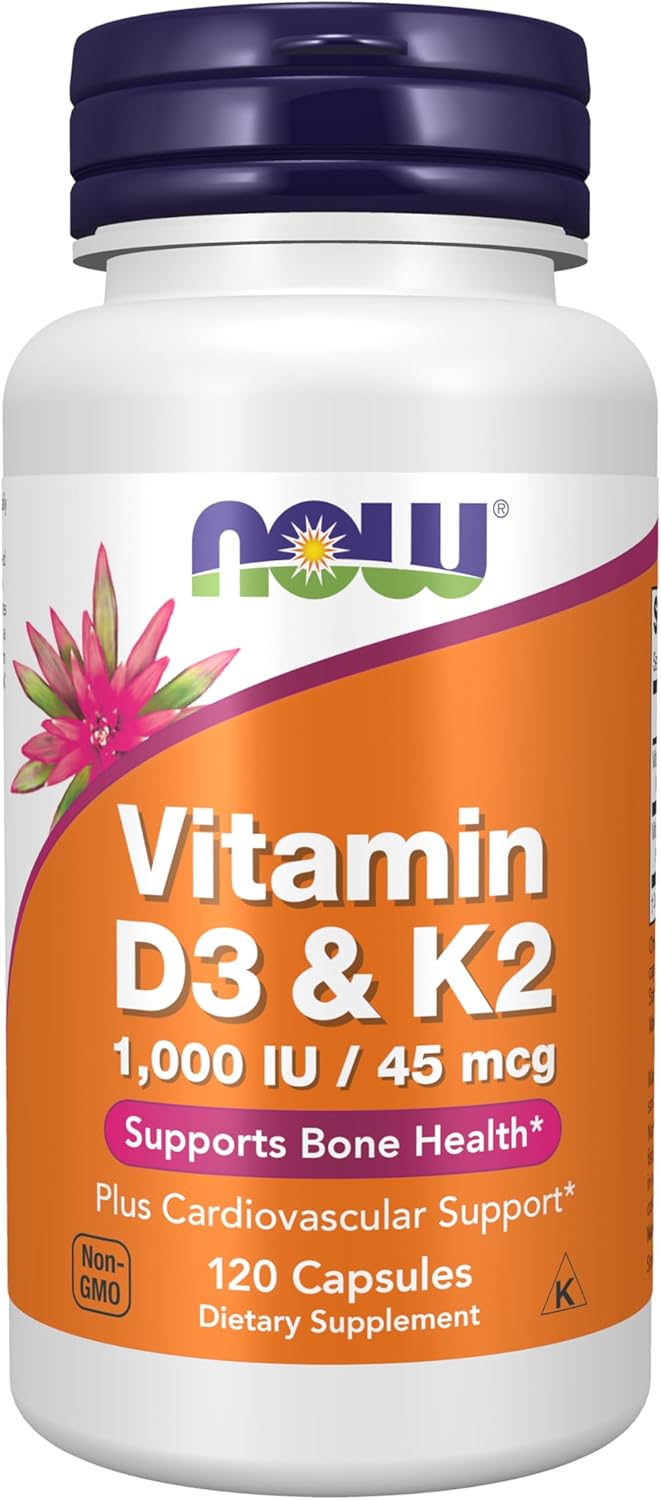 NOW Foods Vitamin D-3 & K-2, 1000 IU/45 mcg, 120 Veg Capsules - görsel 1