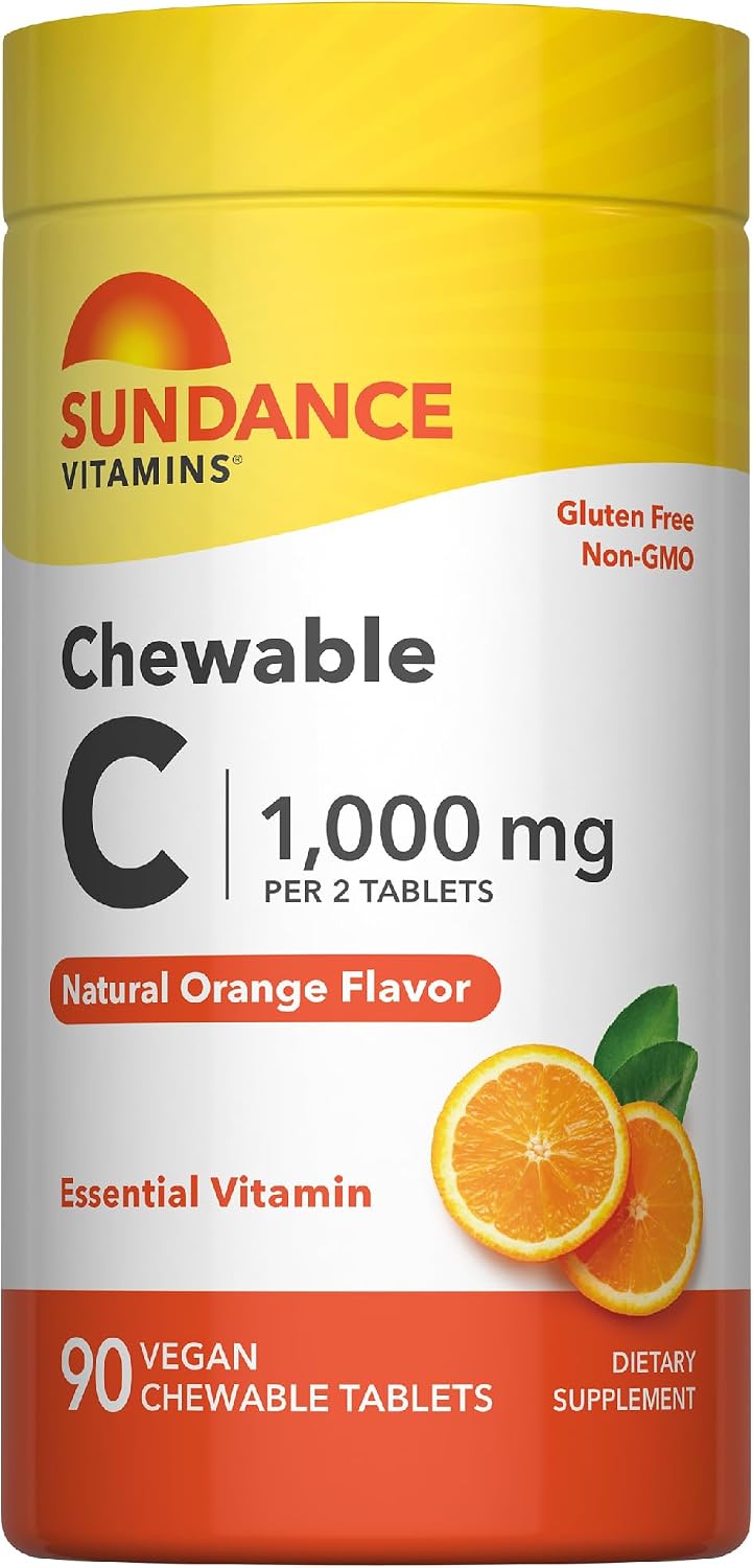 Sundance Chewable Vitamin C 1000mg | 90 Tablets | Natural Orange Flavour | Vegan, Non-GM & Gluten free Supplement - görsel 1