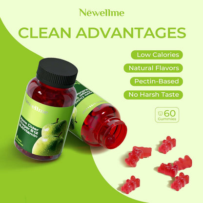 NEWELLME ACV Gummies with The Mother & B12 – Sugar-free, Great-Tasting Vegan Gummies for Digestion, Metabolism & Daily – Image 3