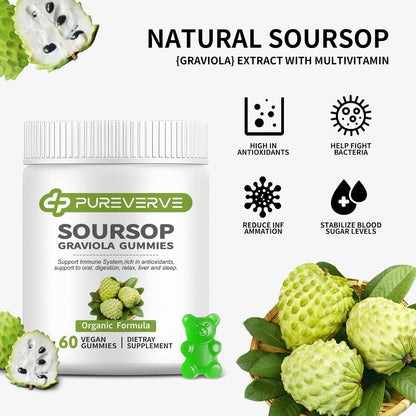 Pureverve Soursop Graviola Gummies - Max – Soursop (Graviola) Leaf Extract: Rich in acetogenins and antioxidants, – Image 5