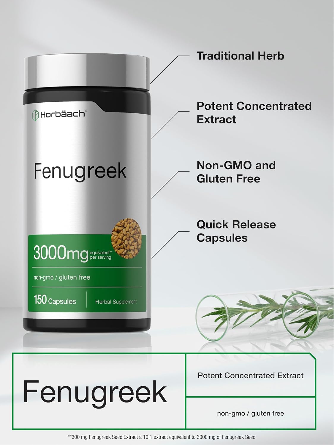 Horbäach Fenugreek Capsules - 150 Count - görsel 4