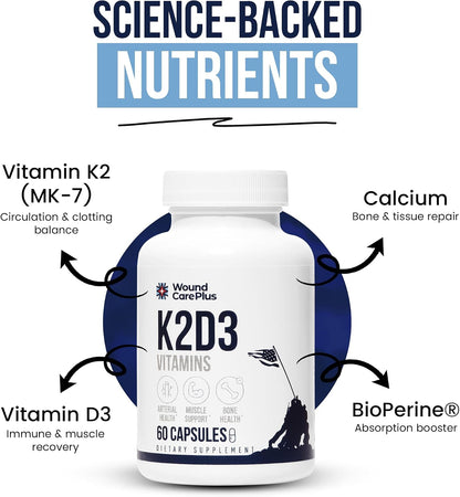 Wound Care Plus Vitamin K2 + D3 Supplement – – Immune Support: Vitamin D3 plays a role in normal immune function, – Image 3