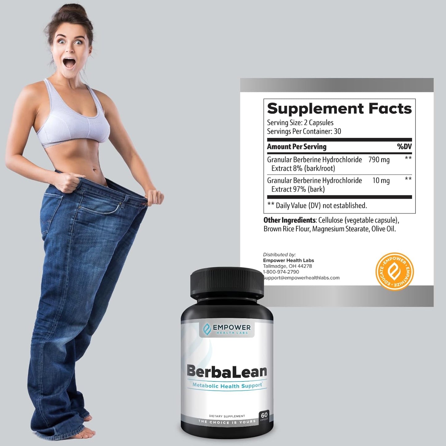 Empower Health BerbaLean - Berberine & Hydrochloric Acid Supplement for Metabolism and Digestive Health, 60 Capsules - görsel 3