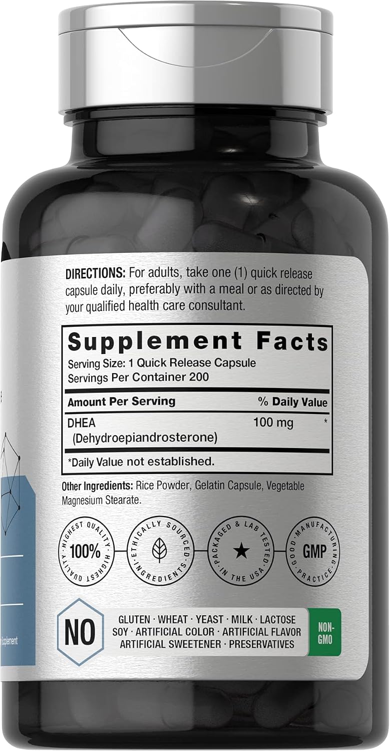 Horbäach DHEA 100mg | 200 Capsules | Supplement for Men and Women - görsel 2