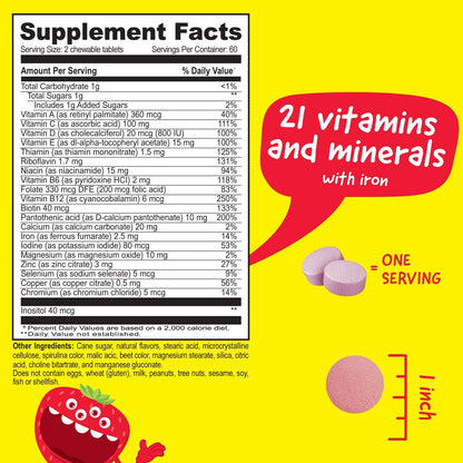 Kids Multivitamin with Iron & Minerals Chewable Tablets - Mixed Fruit Flavour - 120 Count – Image 2