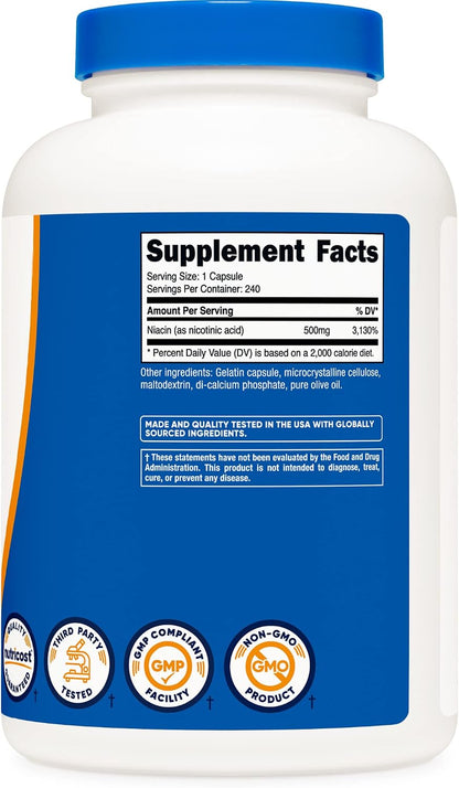 Nutricost Niacin (Vitamin B3) 500mg, 240 Capsules (3 Bottles) – Niacin Flush