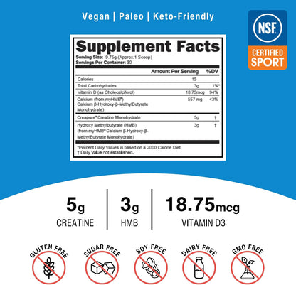 OptimalStack Creatine Monohydrate, HMB & Vitamin D3 Stack | NSF Certified | Unflavoured, 30 Servings – Image 2
