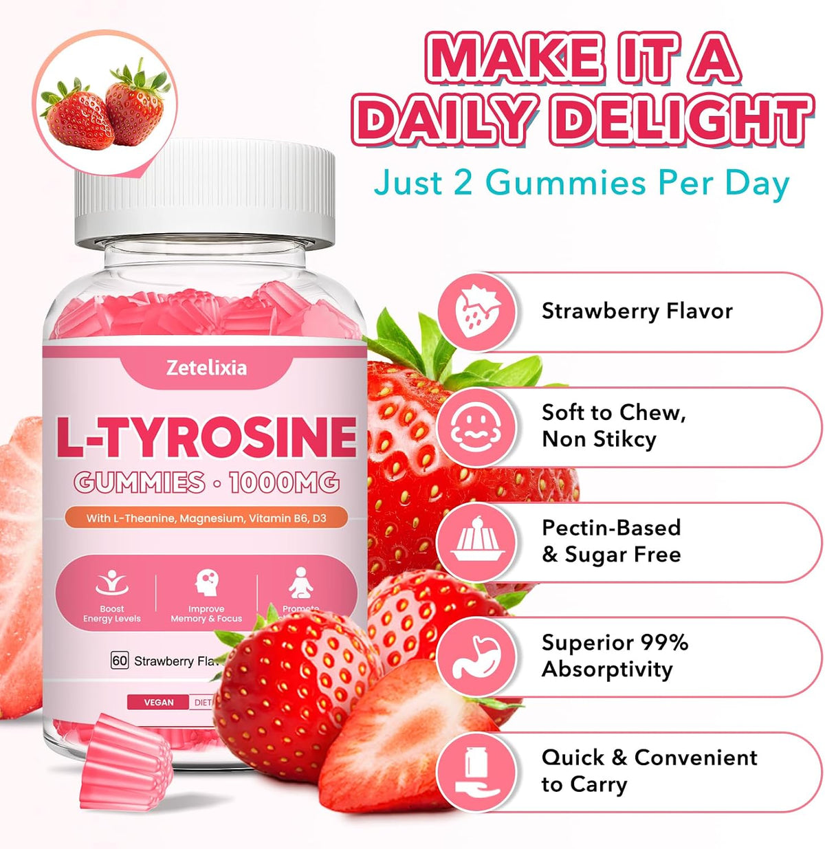 L-Tyrosine Gummies, 10-in-1 Supplement for – 5-HTP: A precursor to serotonin, which plays a role in mood – Image 5