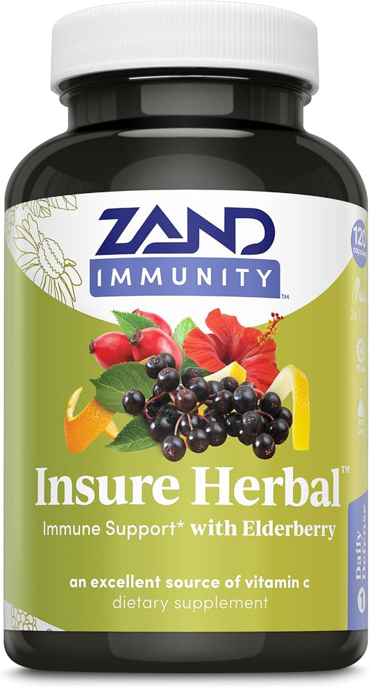 Zand Insure Herbal Immune Support - Vitamin C, Zinc, Echinacea, Elderberry & Ginger - 120 Veg Caps – Image 1