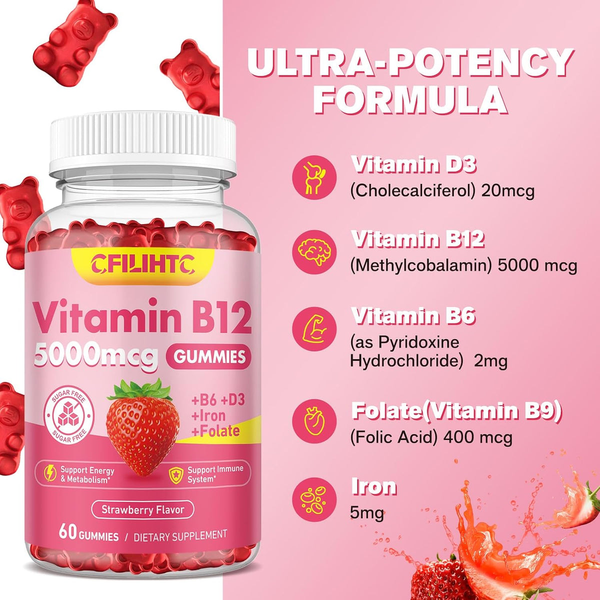 Vitamin B12 Gummies with Methylcobalamin, – Immune system support: Vitamin D3 is well known for its role in immune – Image 5
