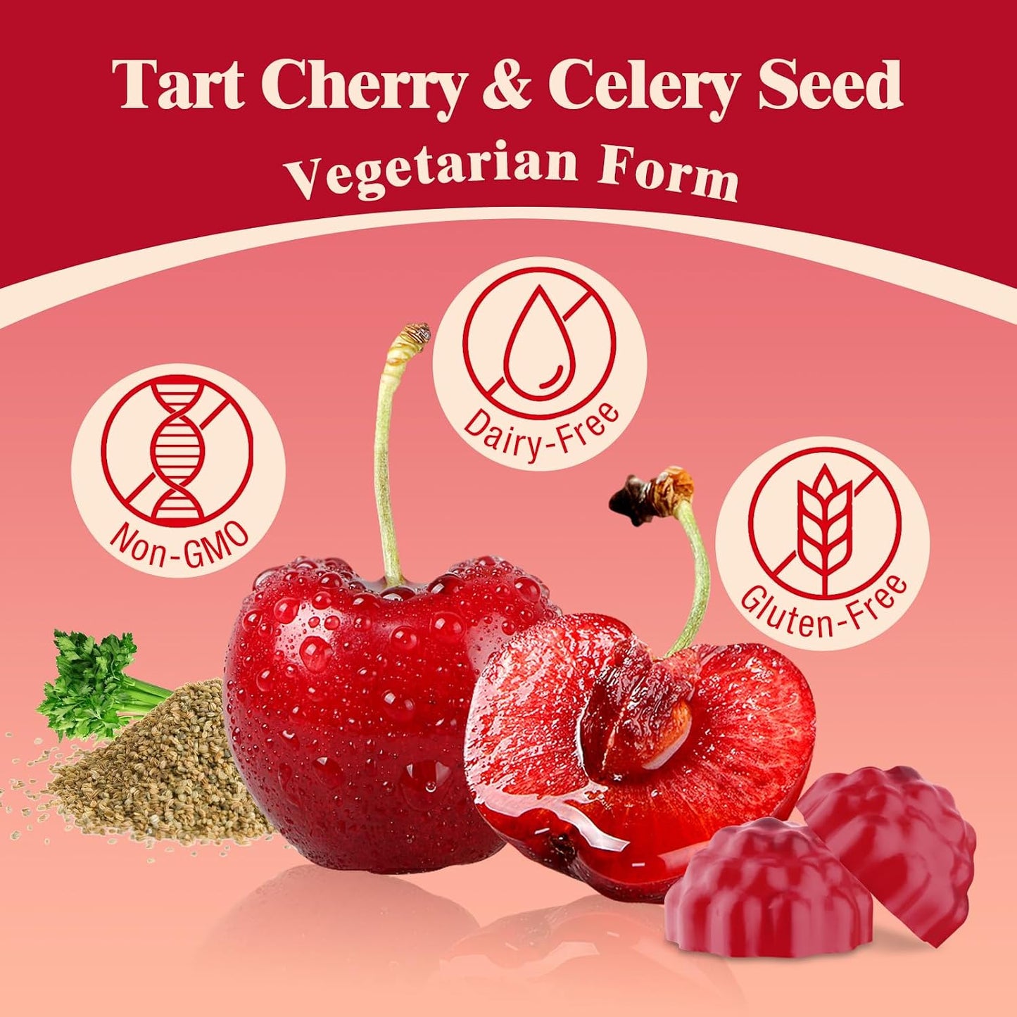Yonrave Tart Cherry Gummies – Uric Acid Cleanse & Joint Support with Celery Seed – Vegan, Antioxidant Tart Cherry Supplement – Mixed Berry Flavour, 60 Count - görsel 4
