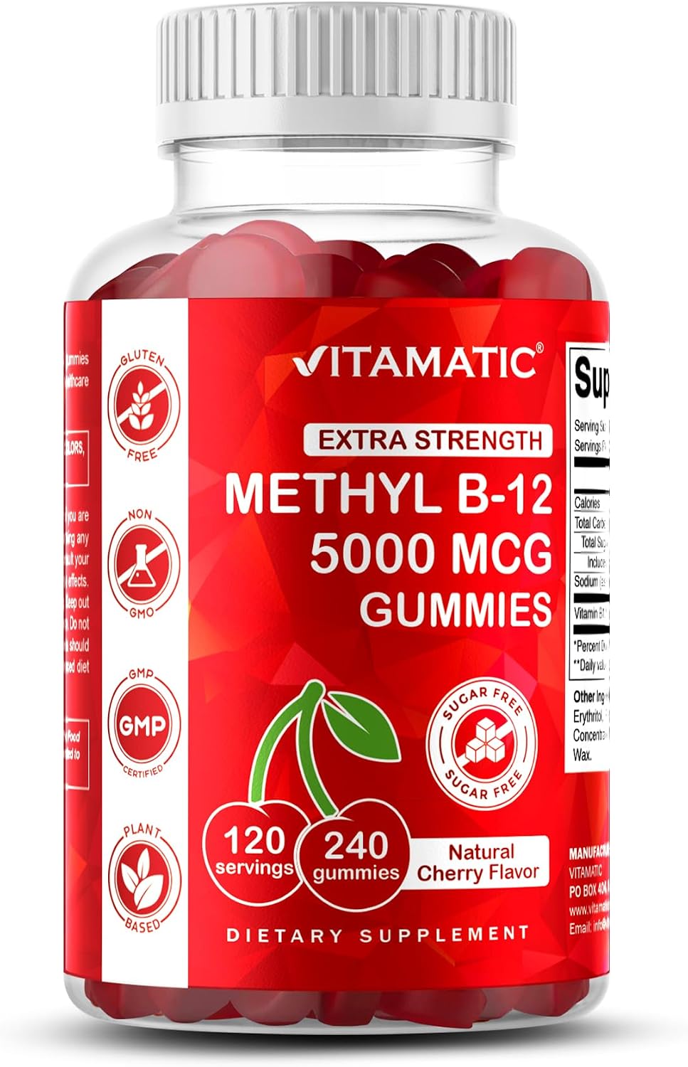 Vitamatic Extra Strength Vitamin B12 5000 – 5000 mcg of methylcobalamin per gummy – Image 1