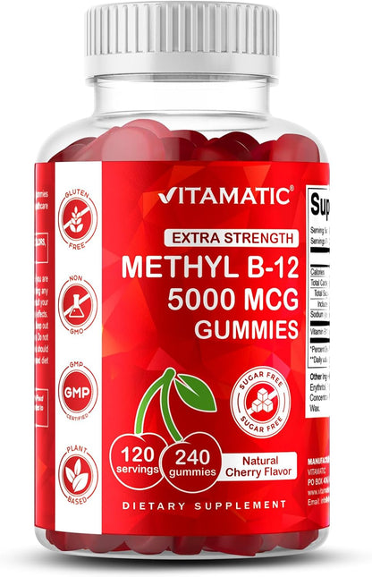 Vitamatic Extra Strength Vitamin B12 5000 – 5000 mcg of methylcobalamin per gummy – Image 1
