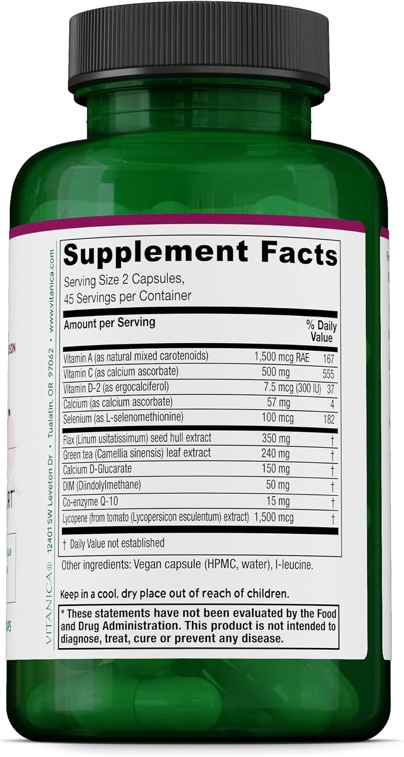 Vitanica BreastBlend - Breast Support Supplement - Antioxidant-Rich & Detoxification Support - Healthy Hormone Metabolism - Vegan - 90 Capsules - görsel 2