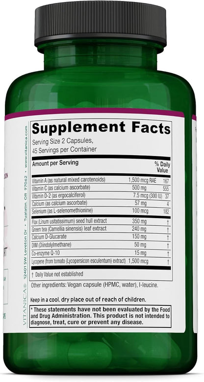 Vitanica BreastBlend - Breast Support Supplement - Antioxidant-Rich & Detoxification Support - Healthy Hormone Metabolism - Vegan - 90 Capsules