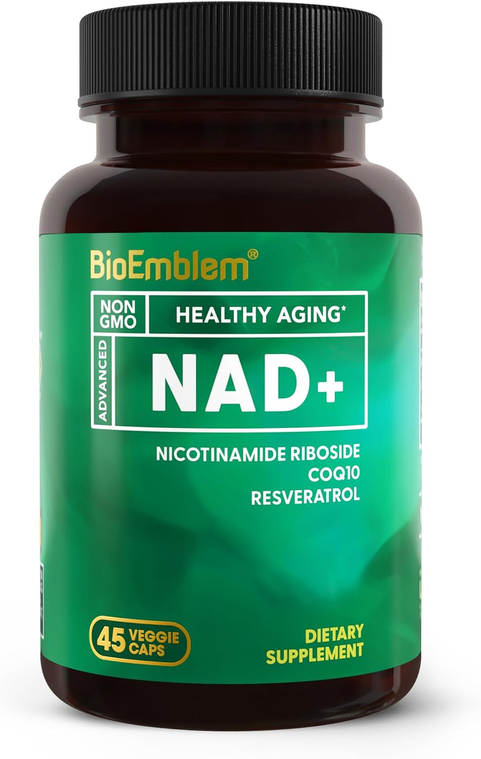 BioEmblem NAD+ Supplement | 300 mg Nicotinamide Riboside with CoQ10 & Resveratrol | Supports Healthy Ageing, Cellular Energy and Cognitive Function | Non-GM, Gluten Free - 45 Capsules - görsel 1