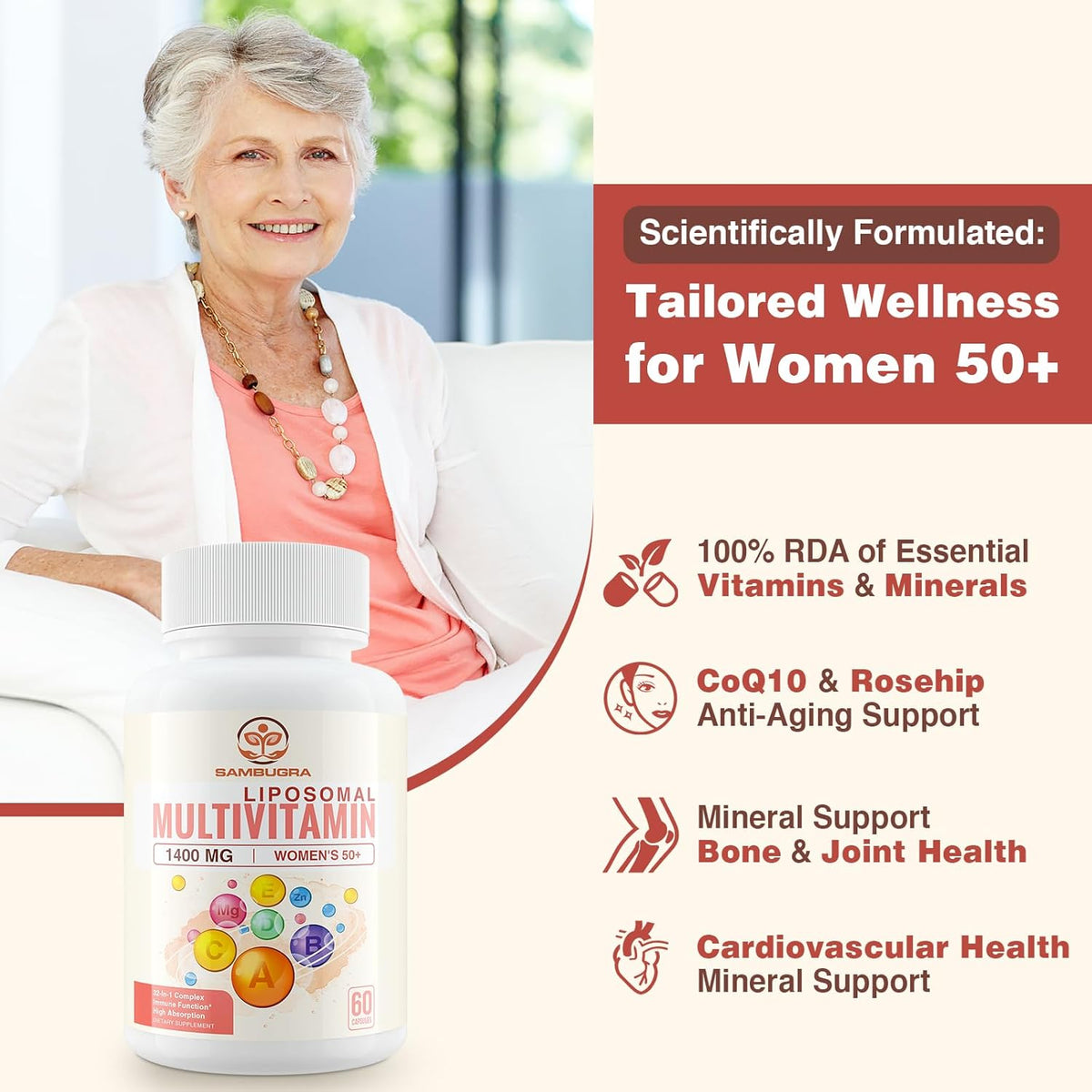 Sambugra Liposomal Multivitamin for Women's – Vitamin D – contributes to calcium absorption and bone health.* – Image 2
