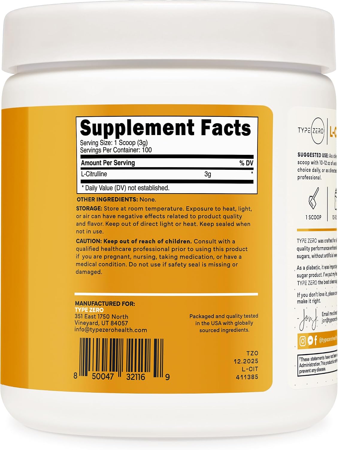 Type Zero L-Citrulline Base Powder, 3,000mg Per Serve – 100 Servings - görsel 4