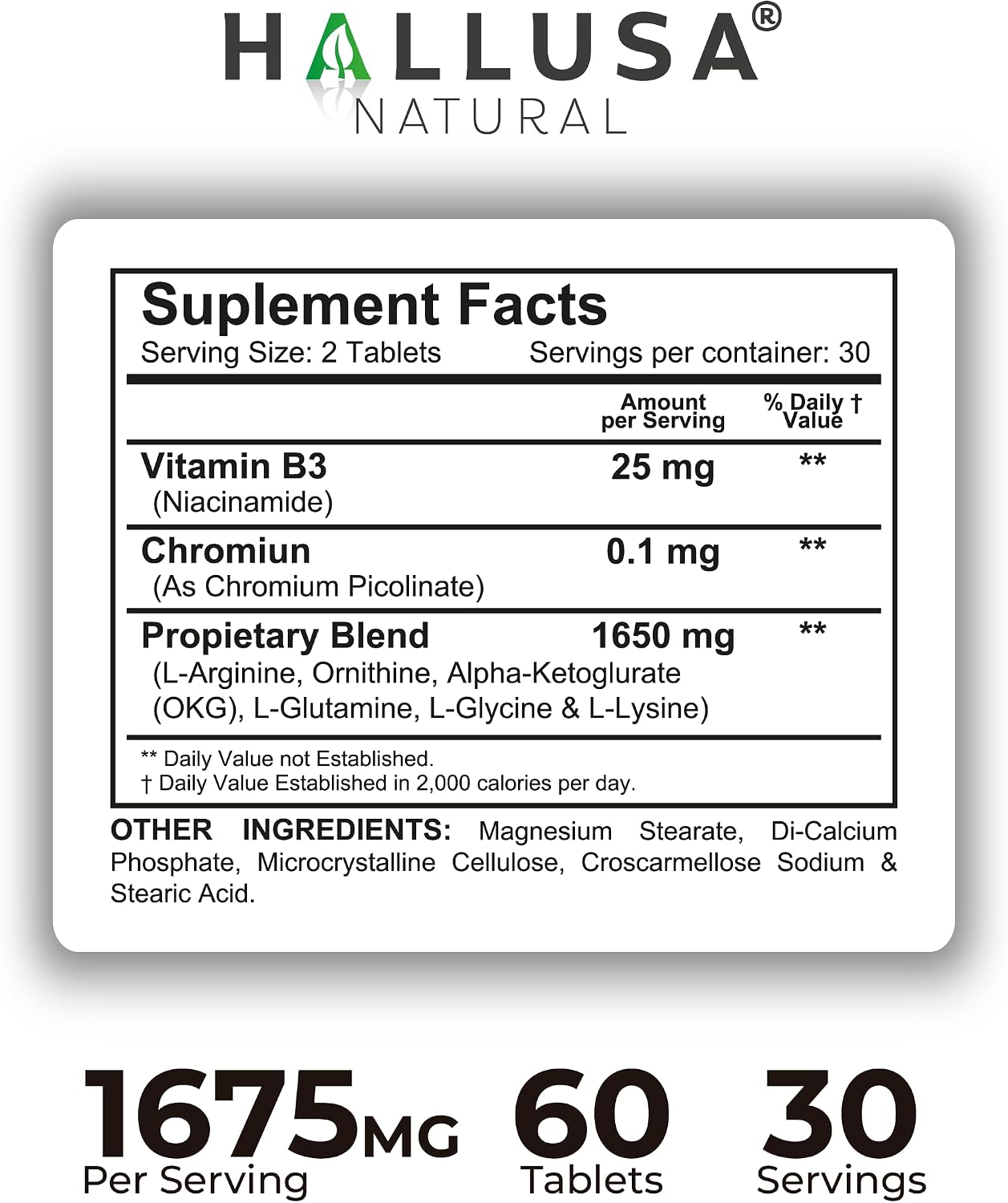 Hallusa Natural HGH Releasing Support Supplement - L-Arginine & Ornithine, Nitric Oxide Support for Muscle Recovery and Performance - 60 Tablets - görsel 4