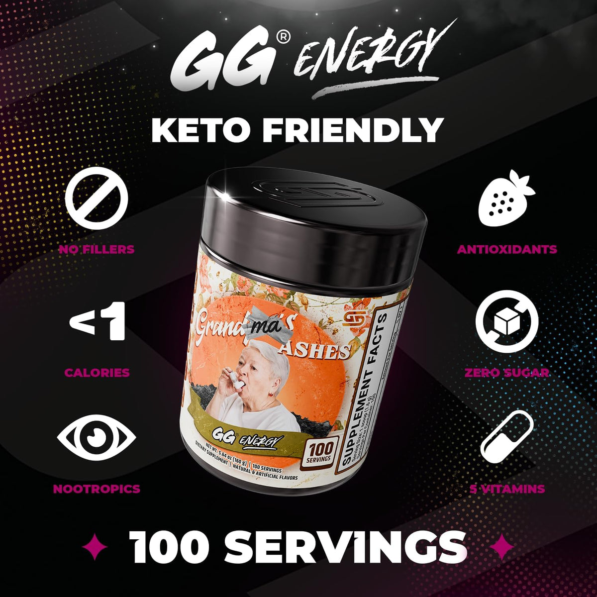 Gamer Supps GG Energy – Grandma's Ashes by Goons (100 Servings) – Keto-Friendly Gaming Energy and Nootropic Blend – Image 5