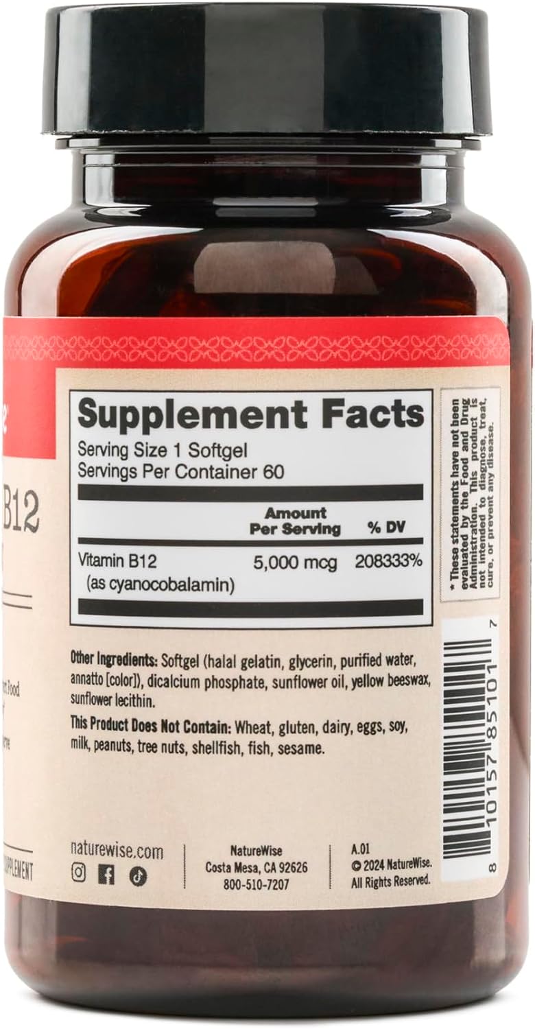 NatureWise Vitamin B12 5000 mcg - Extra – Nervous System Health : B12 is essential for maintaining the myelin – Image 3